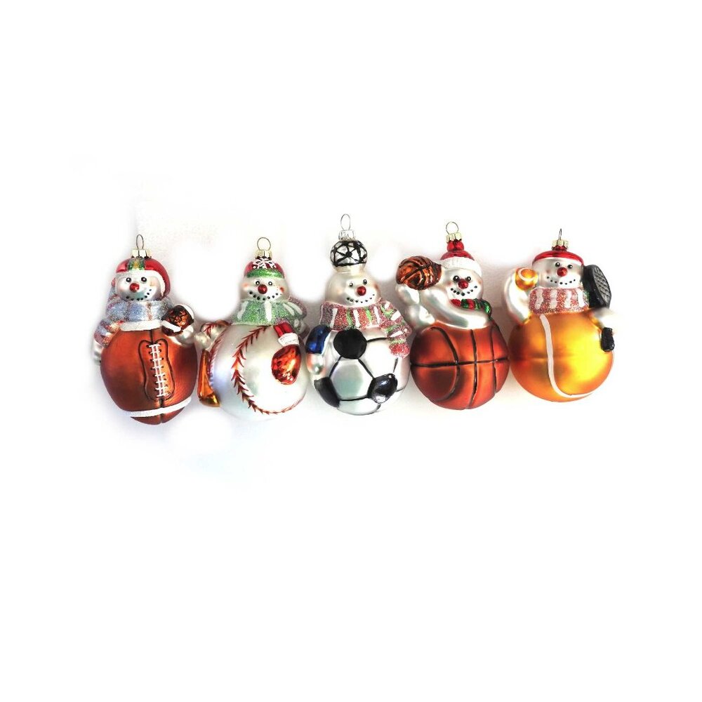 Mercury Glass Ornaments Snowman Sports Balls Tennis Baseball Football Soccer